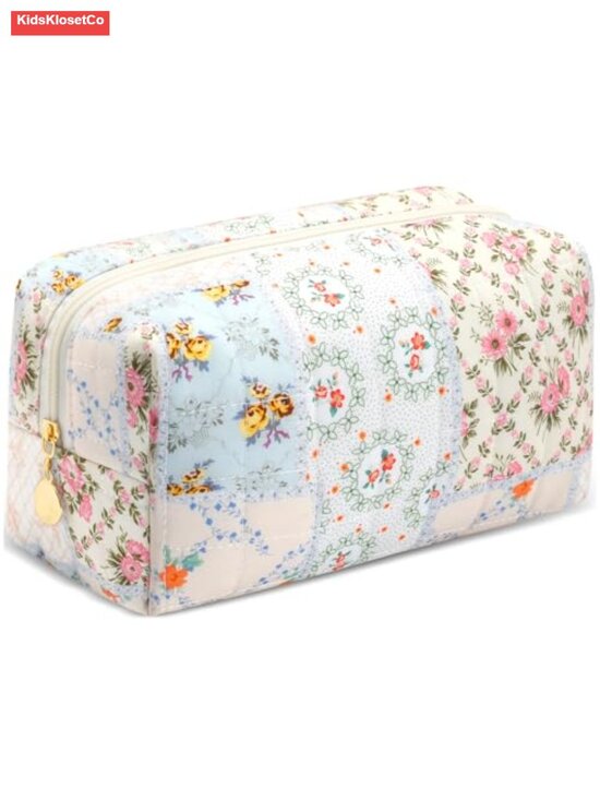 Handbags - Quilted Cosmetic Bag Small Travel Toiletry Pouch Cotton Makeup Bag Zipper